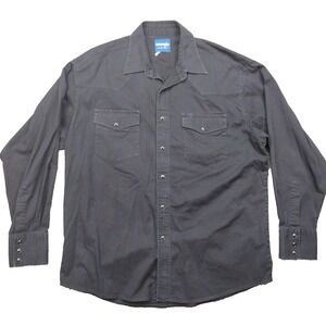 Vintage Wrangler Shirt Mens Black Charcoal Pearl Snap Faded Thicker Denim Grunge